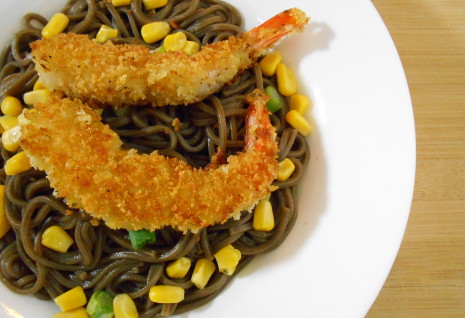 make buckwheat noodles with Japanese breaded shrimp