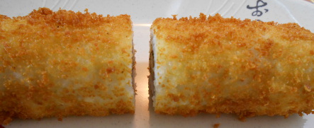 chicken roll deep fried cut in half