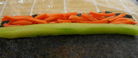 add the carrot and cuke to the rice