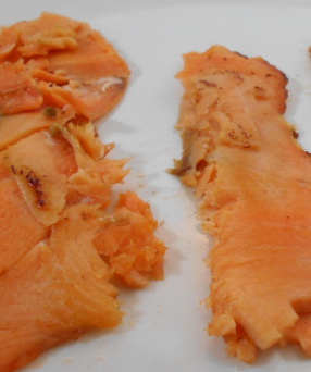 smoked salmon cooked for sushi rolls