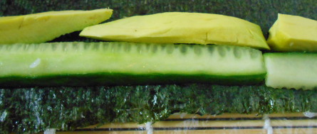 uramaki sushi roll with cuke and avocado